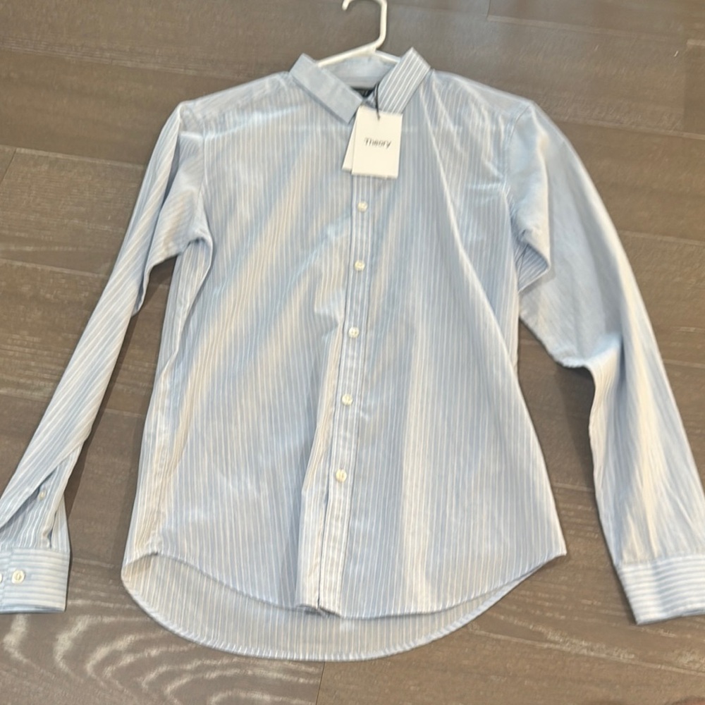 Theory Men's Light Blue Pinstripe Dress Shirt